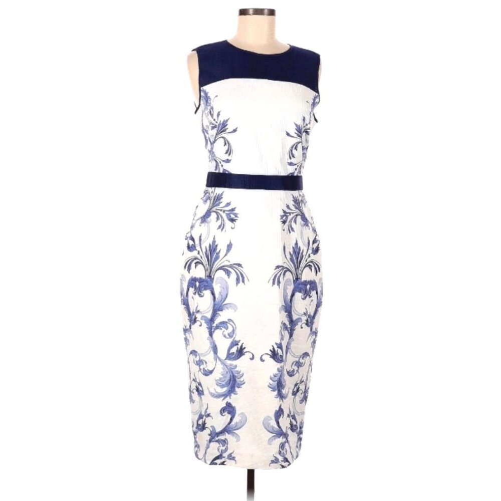 Ted Baker London “Ritah” Blue & Ivory White Colorblock Sheath Dress